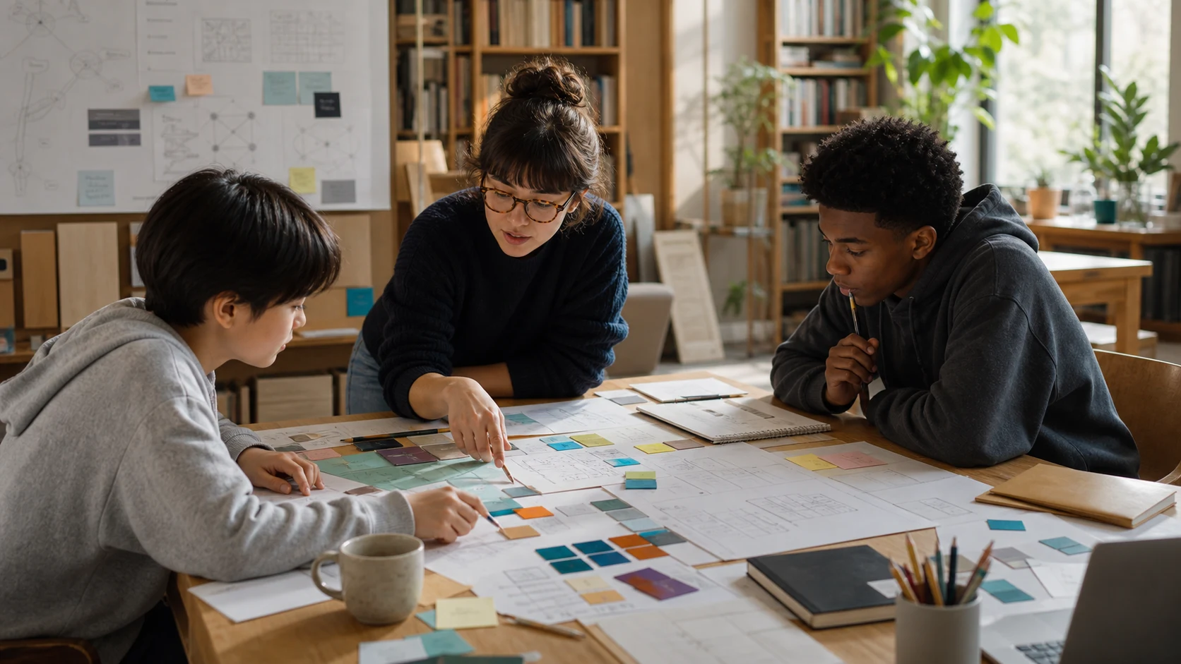 Collaborative learning design session with students and an educator